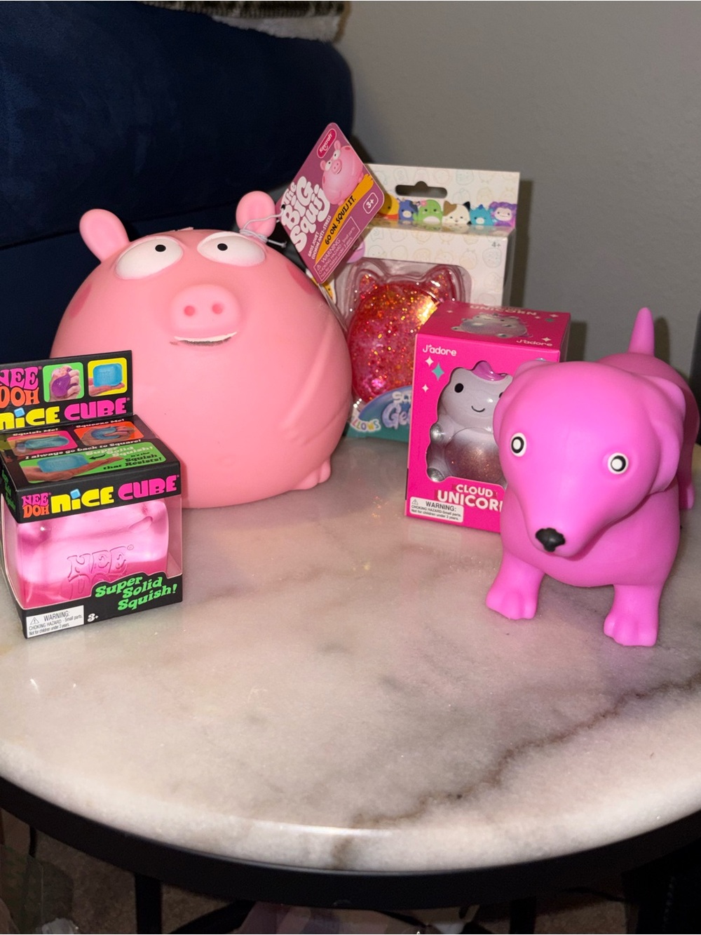Pink Squishy Bundle - Needoh Nice Cube, Big Squij Pig, J’adore Unicorn, Squeezy